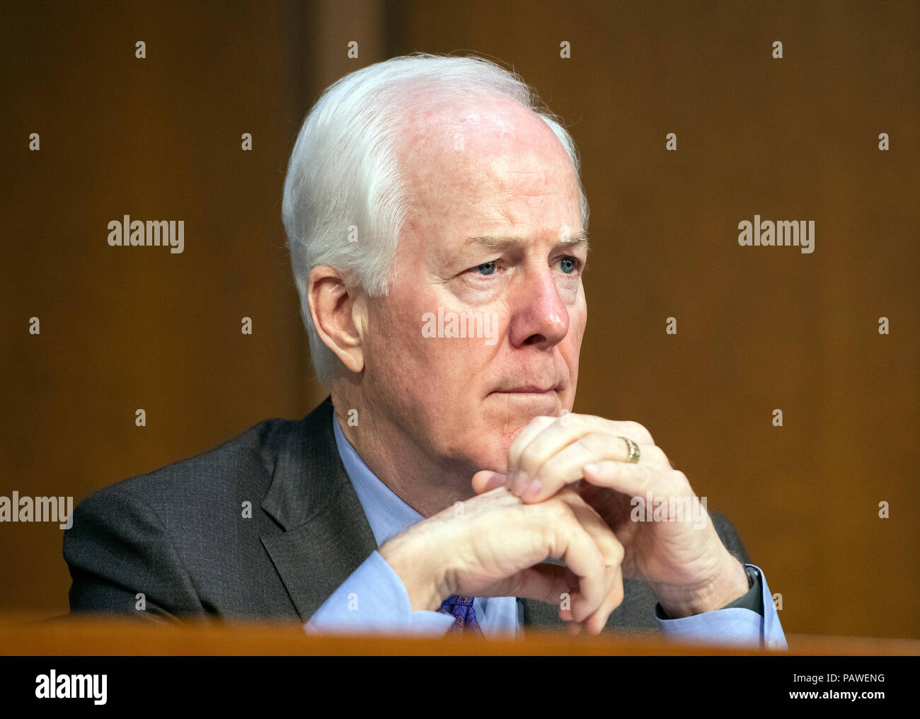 United States Senator John Cornyn (Republican of Texas) listens to testimony during a hearing before the US Senate Select Committee on Intelligence on Capitol Hill in Washington, DC on Wednesday, July 25, 2018. Credit: Ron Sachs/CNP /MediaPunch Stock Photo
