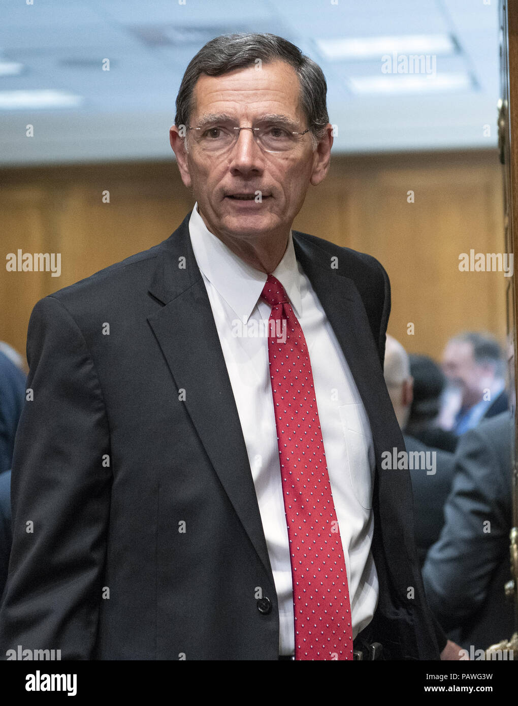 Washington, District of Columbia, USA. 25th July, 2018. United States Senator John Barrasso (Republican of Wyoming) arrives to hear US Secretary of State Mike Pompeo testify before the US Senate Committee on Foreign Relations on ''An update on American Diplomacy to Advance our National Security Strategy'' on Capitol Hill in Washington, DC on Wednesday, July 25, 2018. Pompeo took questions on the Helsinki Summit with President Putin of Russia and progress on the denuclearization of North Korea.Credit: Ron Sachs/CNP Credit: Ron Sachs/CNP/ZUMA Wire/Alamy Live News Stock Photo