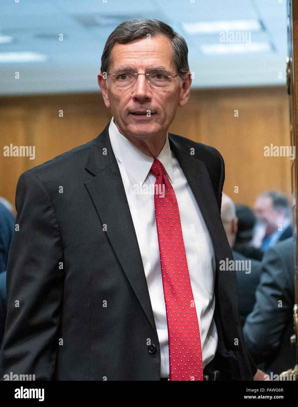 United States Senator John Barrasso (Republican of Wyoming) arrives to hear US Secretary of State Mike Pompeo testify before the US Senate Committee on Foreign Relations on 'An update on American Diplomacy to Advance our National Security Strategy' on Capitol Hill in Washington, DC on Wednesday, July 25, 2018. Pompeo took questions on the Helsinki Summit with President Putin of Russia and progress on the denuclearization of North Korea. Credit: Ron Sachs/CNP | usage worldwide Stock Photo