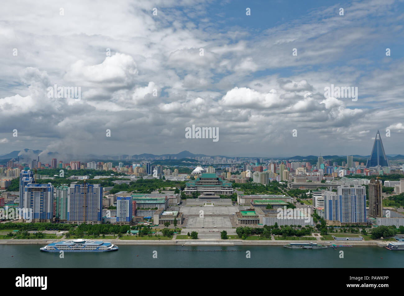 Pyongyang Riverside Home The unfinished Ryugyong hotel, Kim Il-sung Square , Taedong River and ...