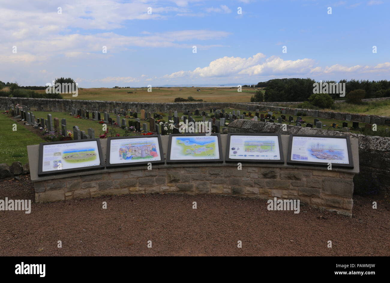 Information panels at historic viewpoint Aberlady East Lothian Scotland  July 2018 Stock Photo