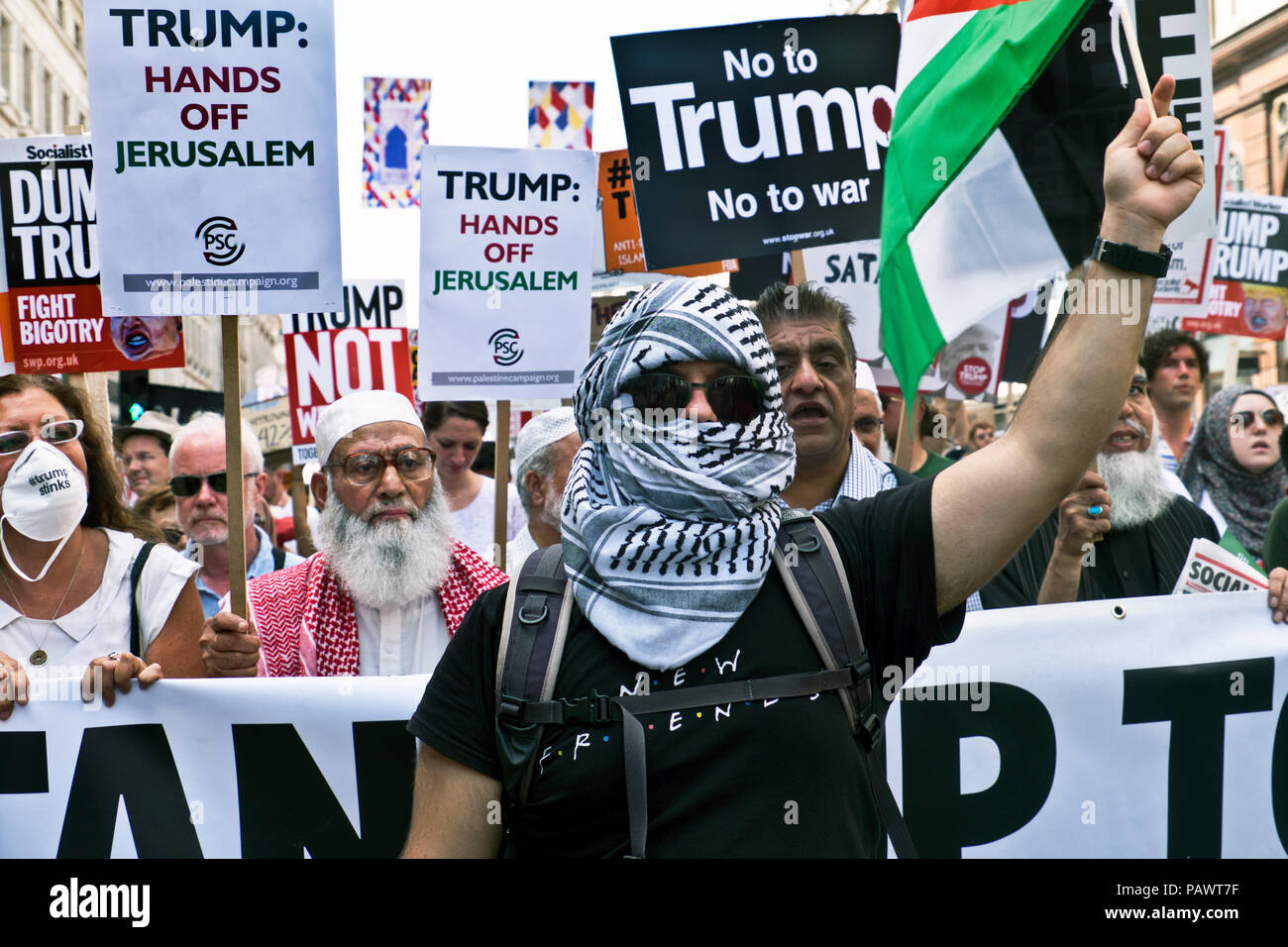 Palestinians at Anti Trump protest during his London visit. Central London July 13 2018 Stock Photo