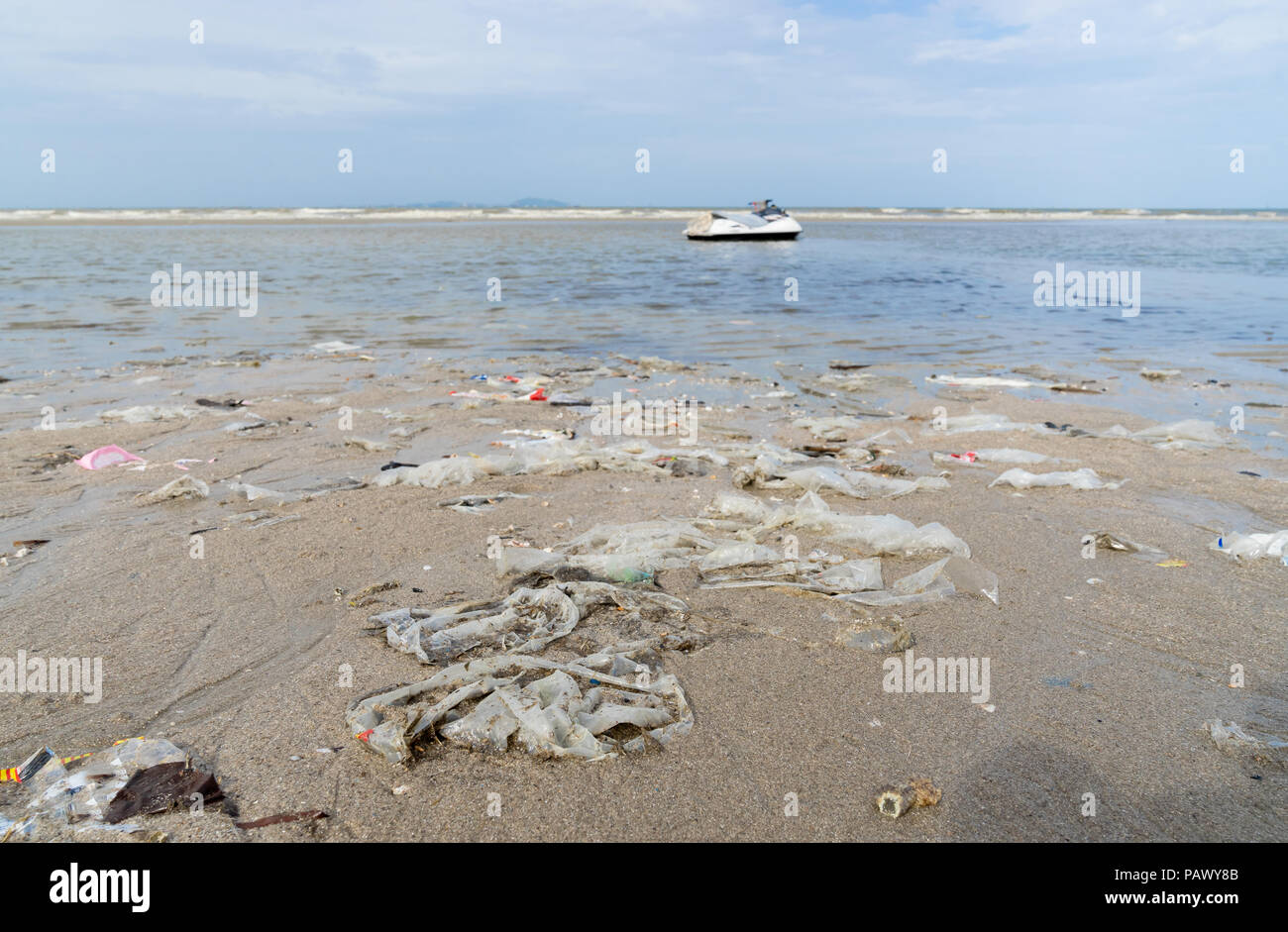 Plastic Rubbish washed up on a beach Stock Photo