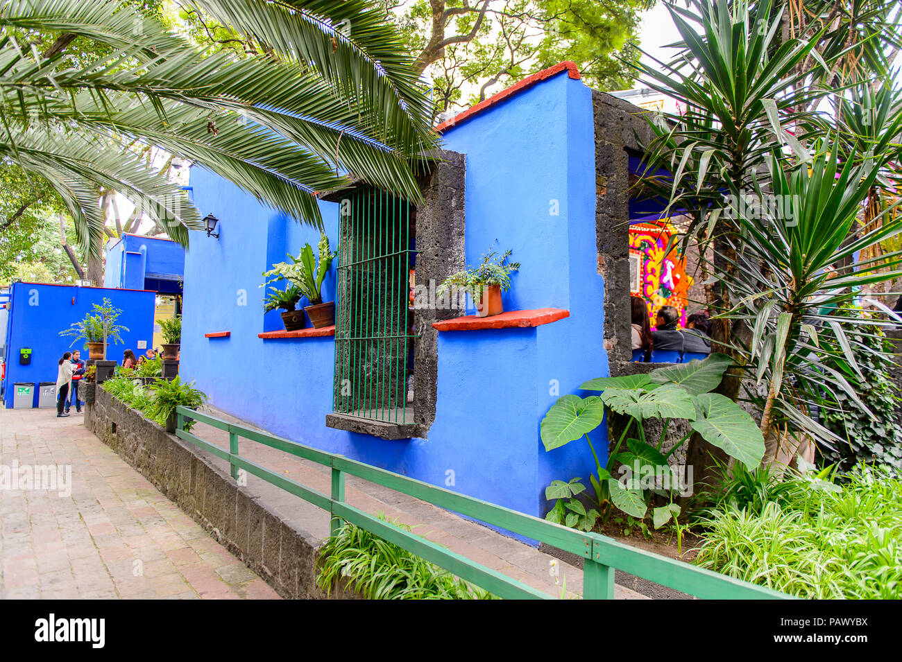 COYOACAN, MEXICO - OCT 28, 2016: Interior yard of the Blue House (La Casa Azul), historic house and art museum dedicated to the life and work of Mexic Stock Photo