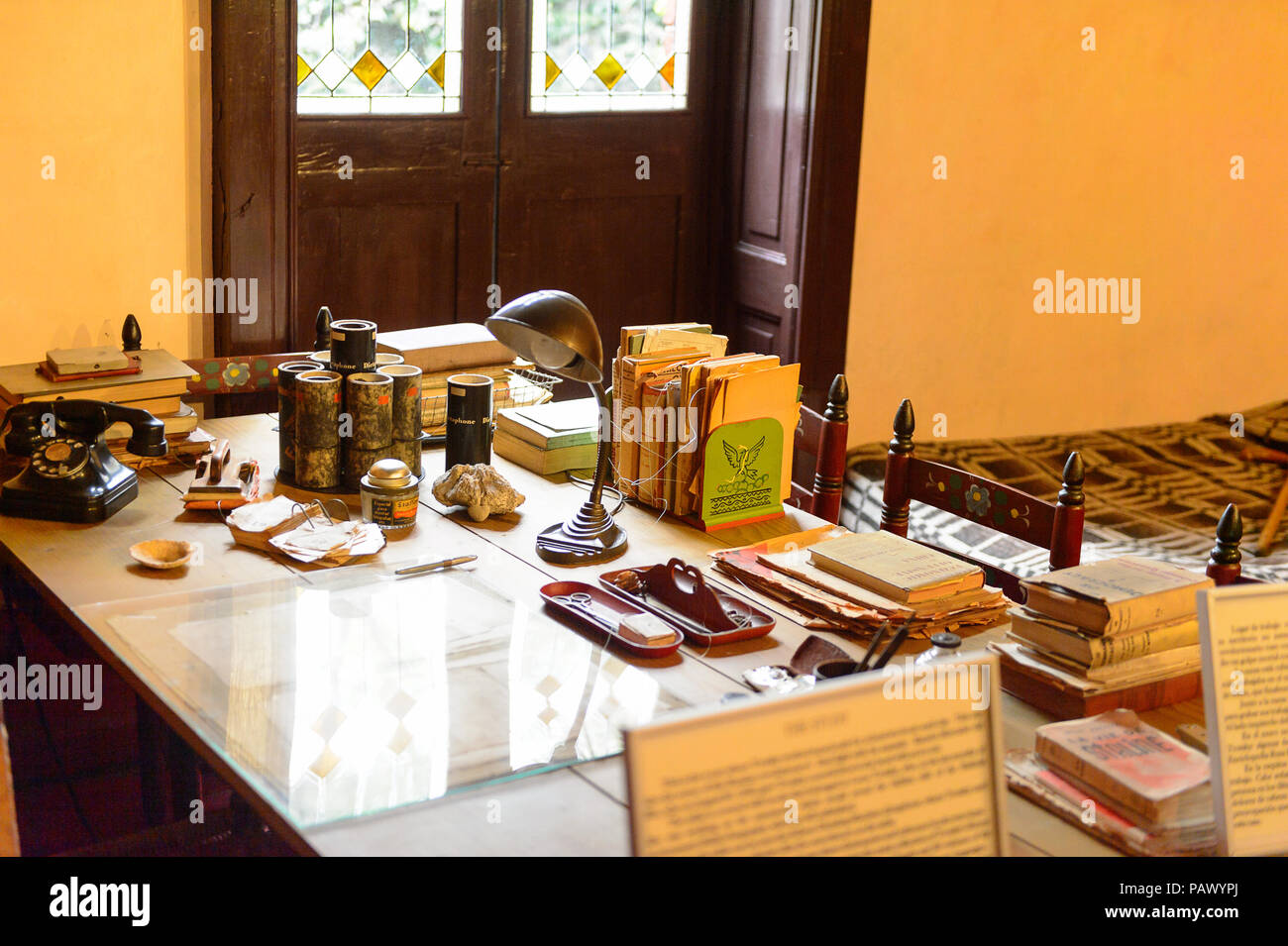 COYOACAN, MEXICO - OCT 28, 2016: Working desk, Leon Trotsky House Museum, a place honoring Lev Davidovich Trotskiy and an organization that works to p Stock Photo