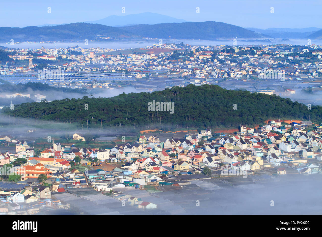 Landscape of Da lat city with cloud in the early morning, Vietnam Stock Photo