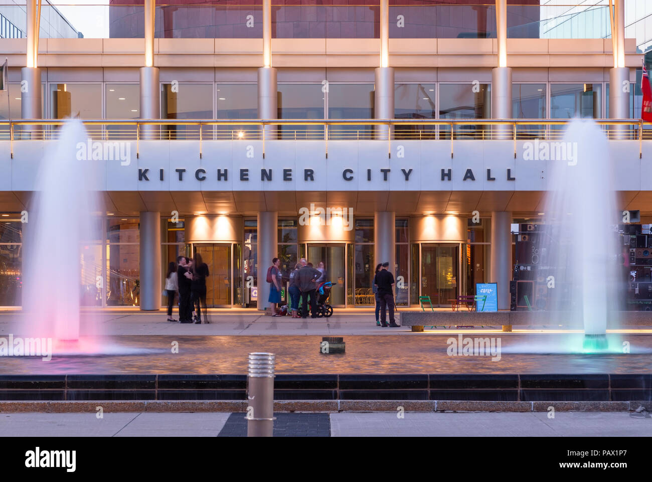Kitchener City Hall Along King Street West At Dusk In Downtown Kitchener Ontario Canada PAX1P7 