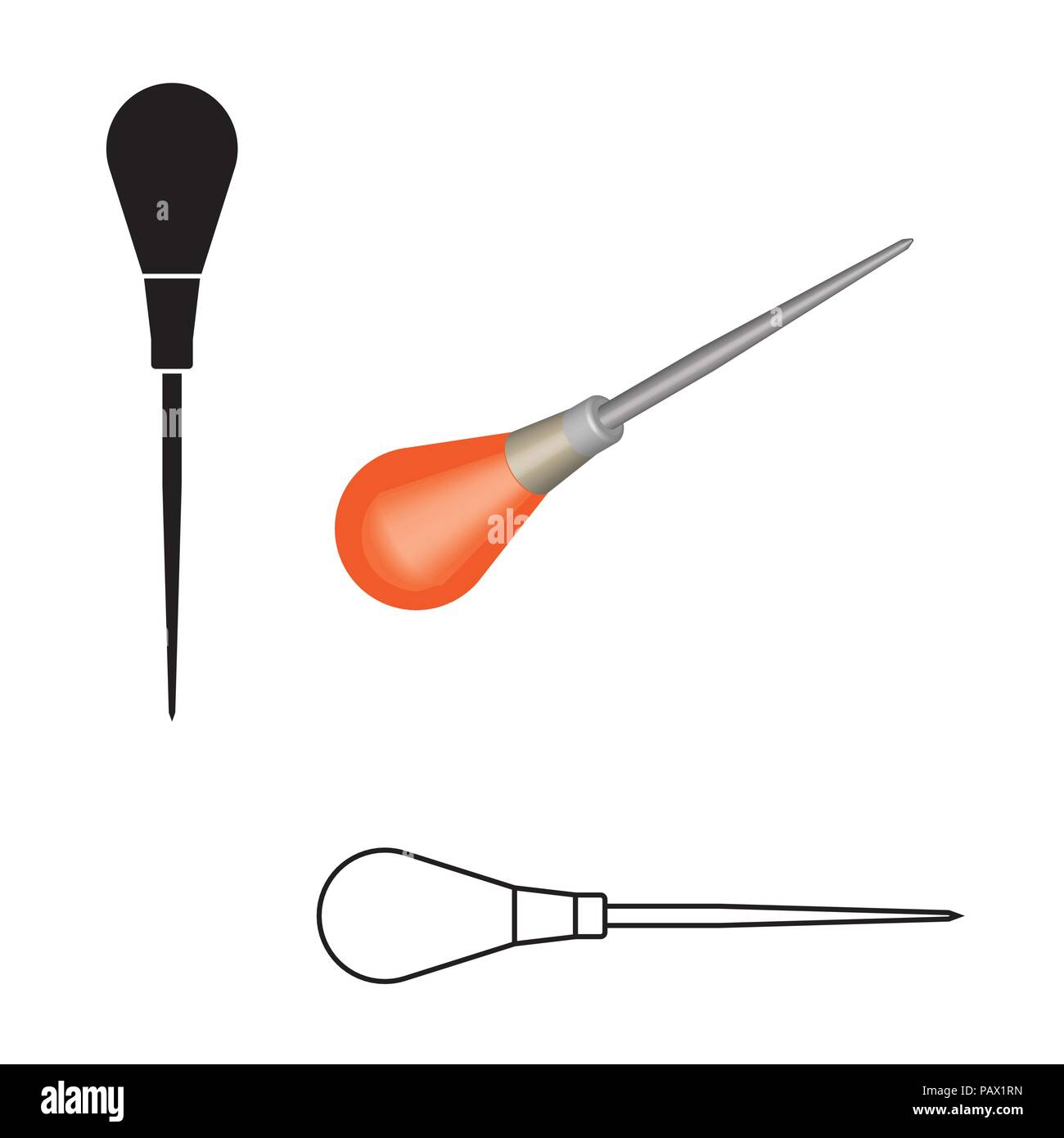 Scratch awl. Marking tool. 3D effect and silhouette vector Stock Vector