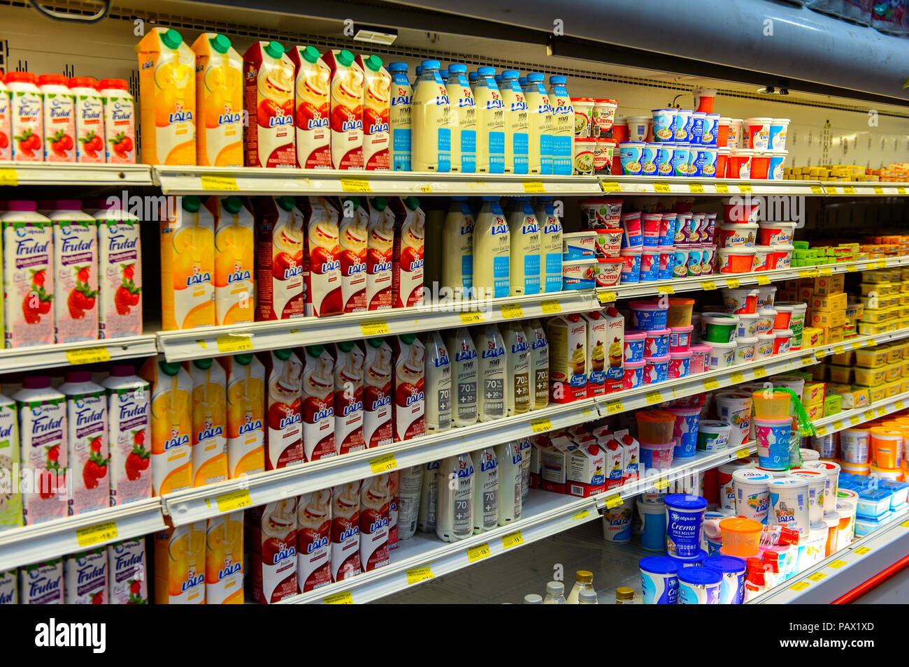 OAXACA, MEXICO NOV 1, 2016 Juices of the supermarket Soriana, a