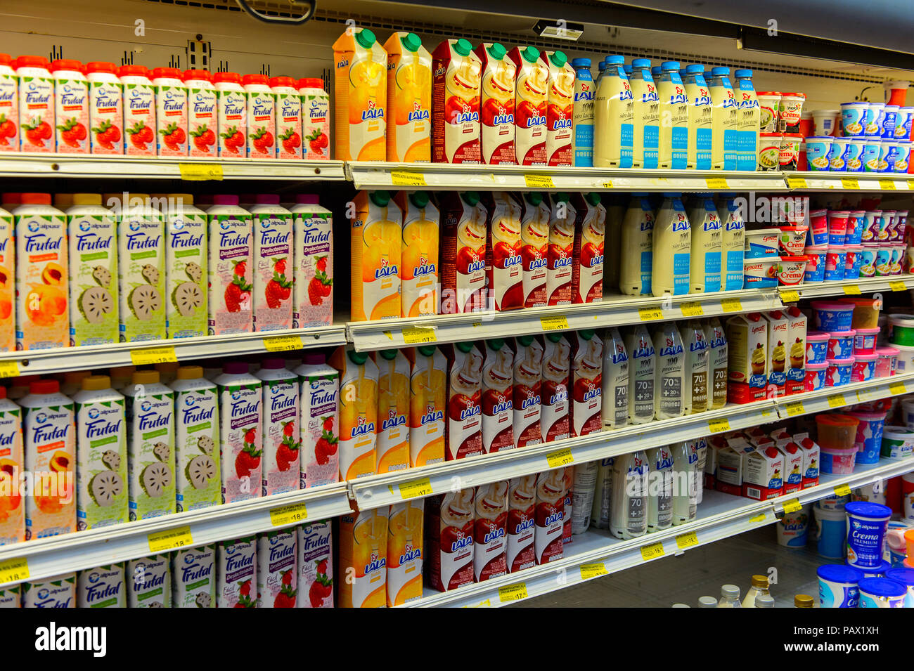 OAXACA, MEXICO NOV 1, 2016 Juices of the supermarket Soriana, a