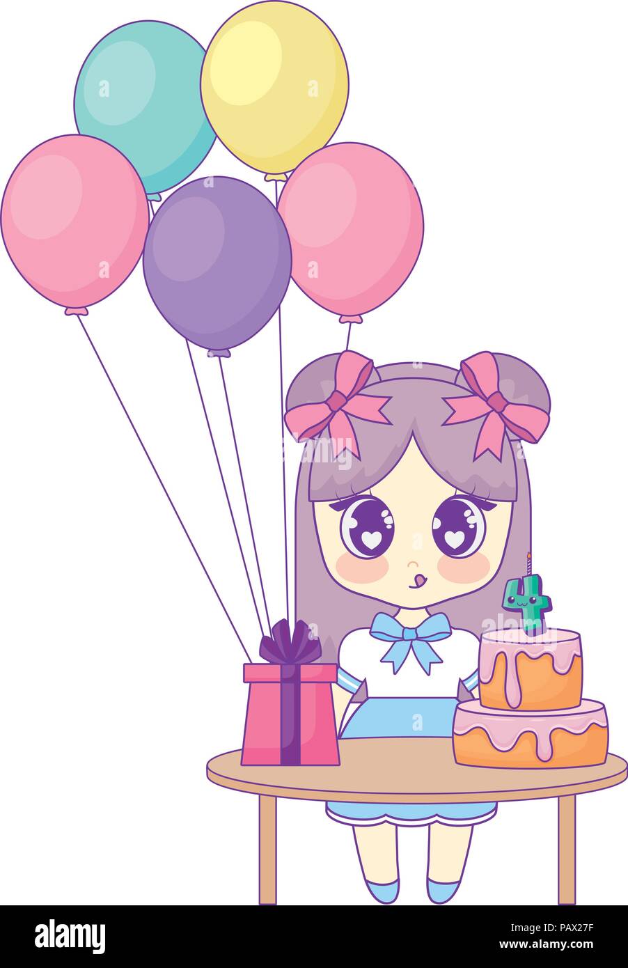 anime girl and table with birthday cake and gift box over white background,  vector illustration Stock Vector Image & Art - Alamy