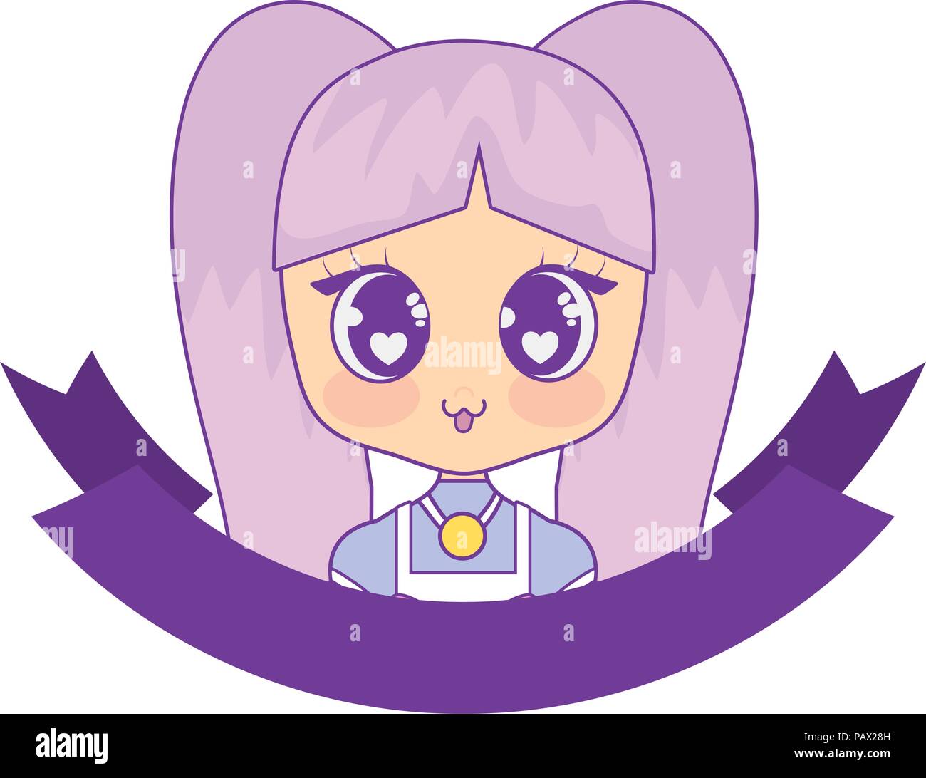 Decorative ribbon with cute Anime girl icon over white background ...