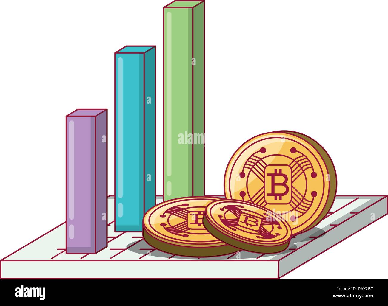 bar chart and cryptocoins  icon over white background, vector illustration Stock Vector