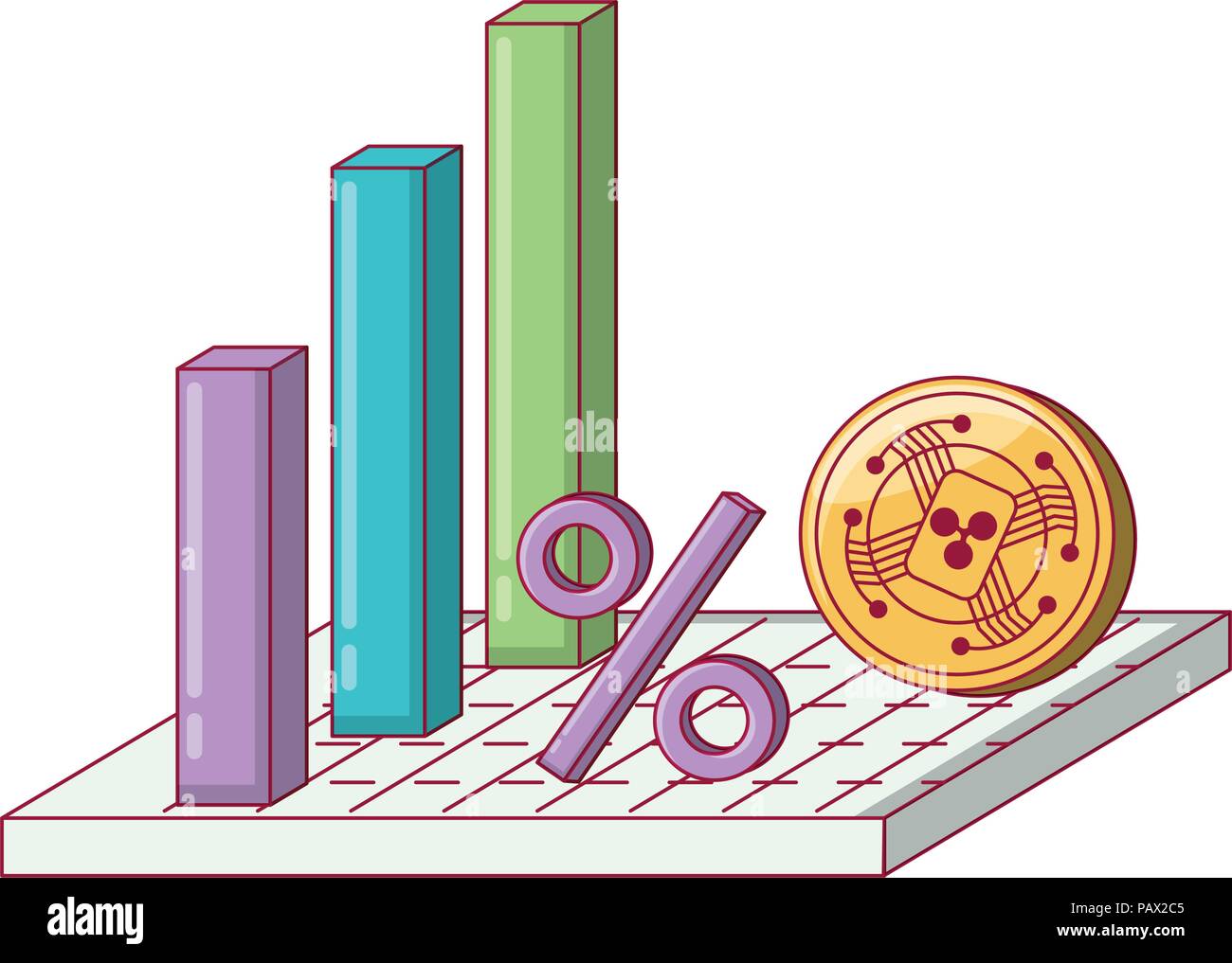 bar chart and cryptocoins  icon over white background, vector illustration Stock Vector