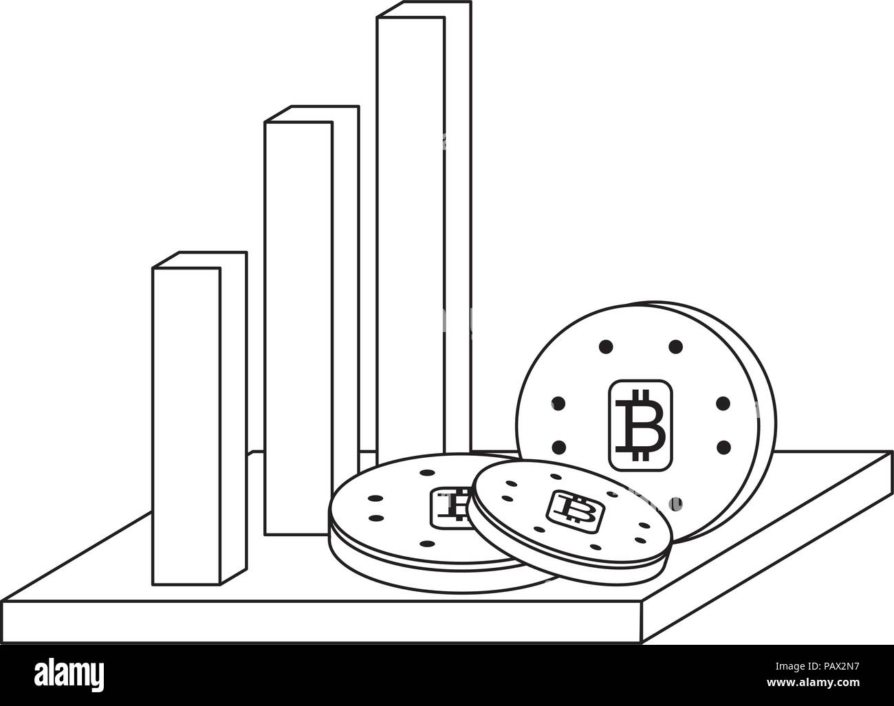 bar chart and cryptocoins  icon over white background, vector illustration Stock Vector