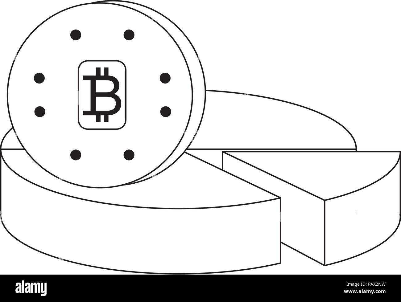 pie chart and bitcoin coin  icon over white background, vector illustration Stock Vector