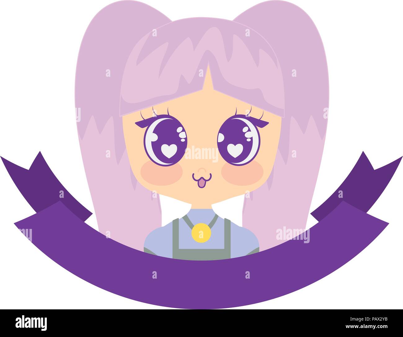 Decorative ribbon with cute Anime girl icon over white background ...