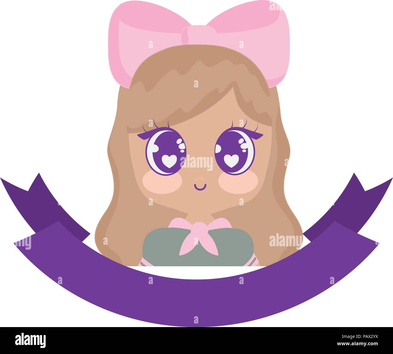 Decorative ribbon with cute Anime girl icon over white background ...