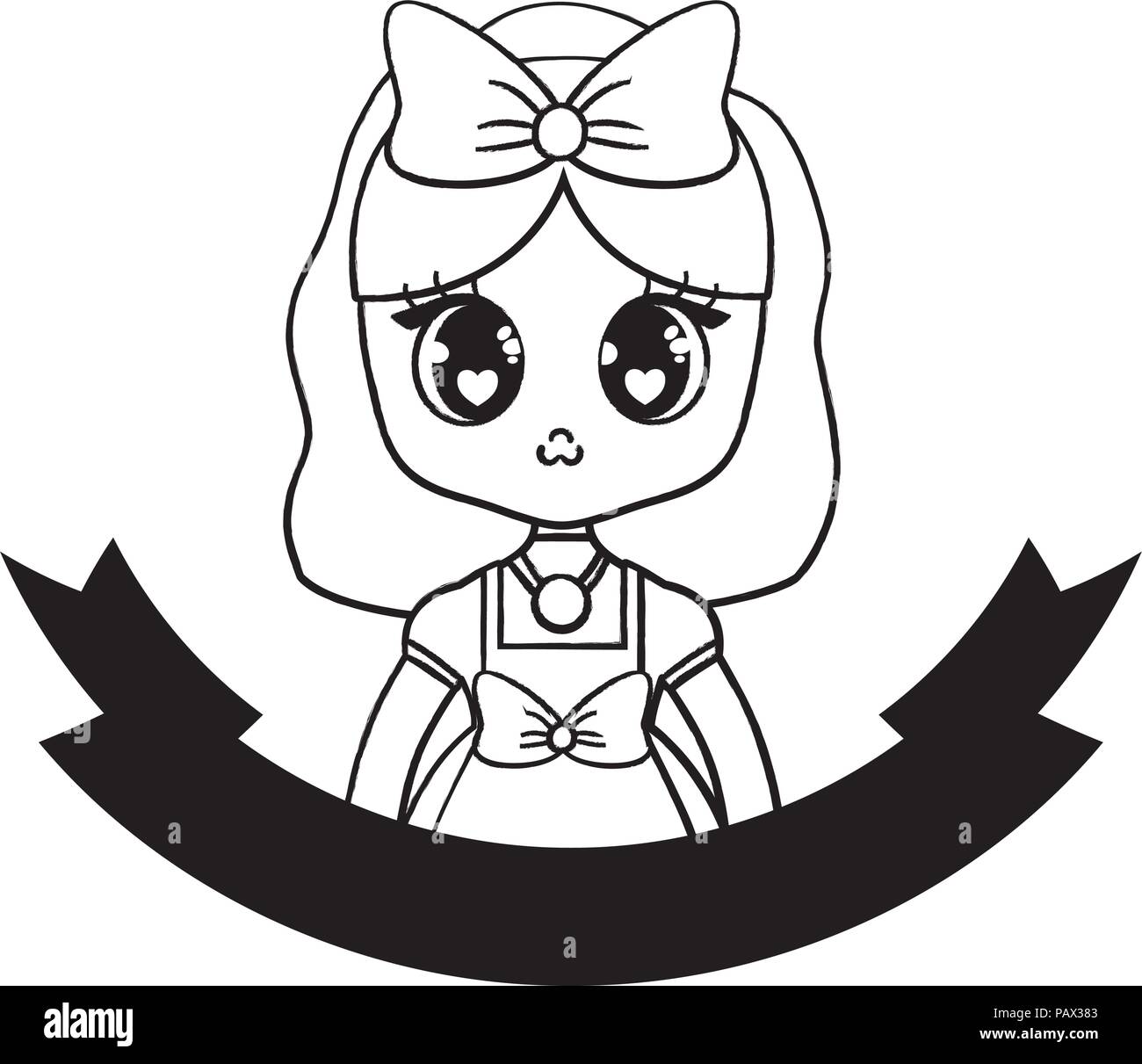 Decorative ribbon with cute Anime girl icon over white background ...