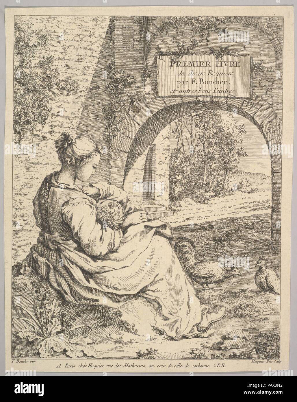 Frontispiece. Artist: After François Boucher (French, Paris 1703-1770 Paris); Jacques Gabriel Huquier (French, Paris 1730-1805 Shrewsbury). Dimensions: Sheet (trimmed): 9 1/2 × 7 1/2 in. (24.2 × 19 cm). Date: mid to late 18th century. Museum: Metropolitan Museum of Art, New York, USA. Stock Photo