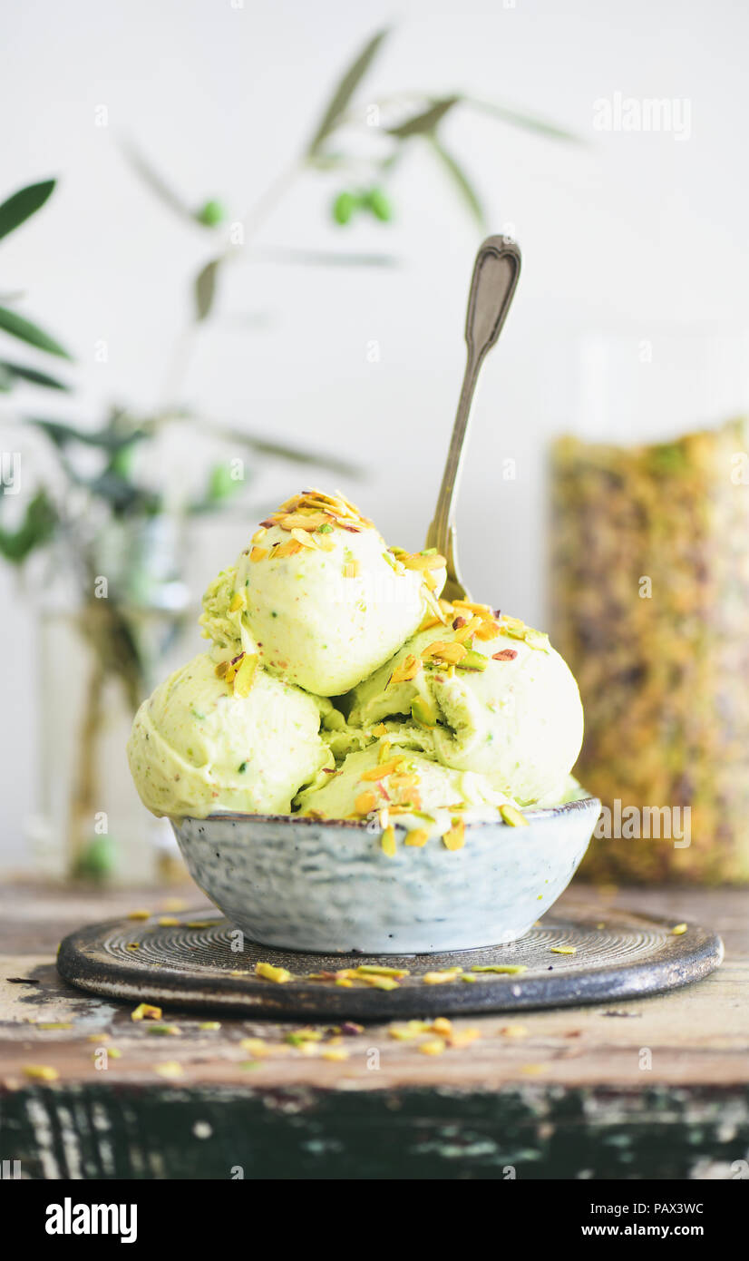 Bowl of homemade pistachio ice cream dessert with nuts Stock Photo Alamy