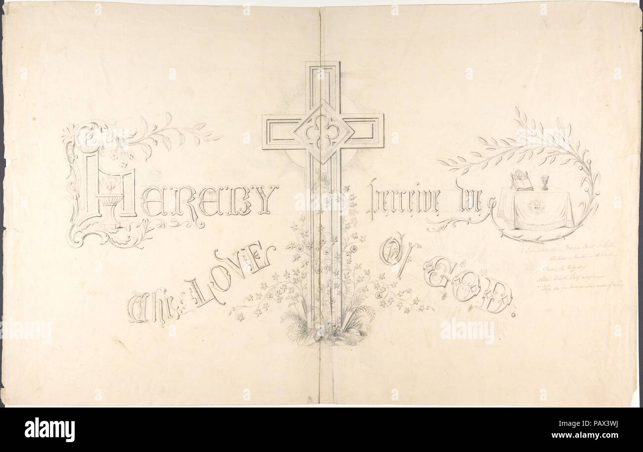 Design for Religious Motto. Artist: Robert William Hume (British, London 1816-1904 Long Island City). Dimensions: Sheet a: 13 3/4 × 10 13/16 in. (35 × 27.5 cm)  Sheet b: 13 7/8 × 10 11/16 in. (35.2 × 27.2 cm). Date: 1830-1900. Museum: Metropolitan Museum of Art, New York, USA. Stock Photo