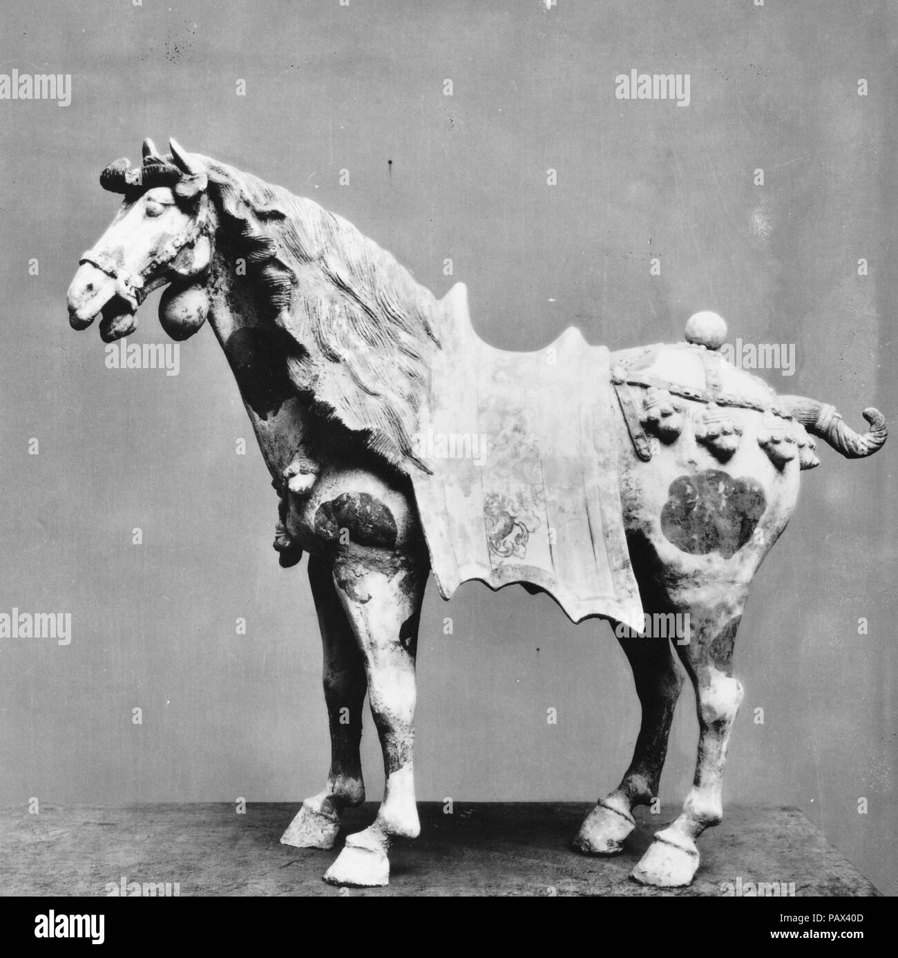 Horse. Culture: China. Dimensions: H. 29 3/4 in. (75.6 cm). Date: late 7th-early 8th century. Museum: Metropolitan Museum of Art, New York, USA. Stock Photo