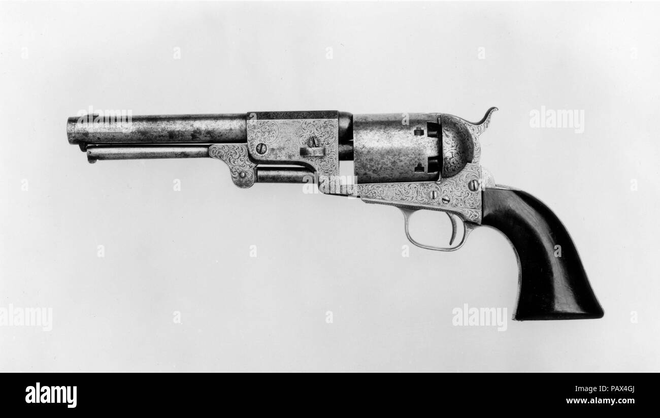 Colt Dragoon Percussion Revolver, Third Model, serial no. 13096. Culture: American, Hartford, Connecticut. Dimensions: L. 14 3/4 in. (37.47 cm); L. of barrel 7 1/2 in. (19.05 cm); Cal. .45 in. (11.4 mm). Manufacturer: Samuel Colt (American, Hartford, Connecticut 1814-1862). Date: 1853.  Samuel Colt presented this revolver to General José Rufino Echenique (1808-1879), president of Peru from 1850 to 1855. Museum: Metropolitan Museum of Art, New York, USA. Stock Photo