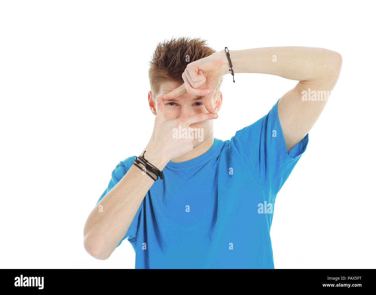 Man in blue shirt showing hi-res stock photography and images - Alamy