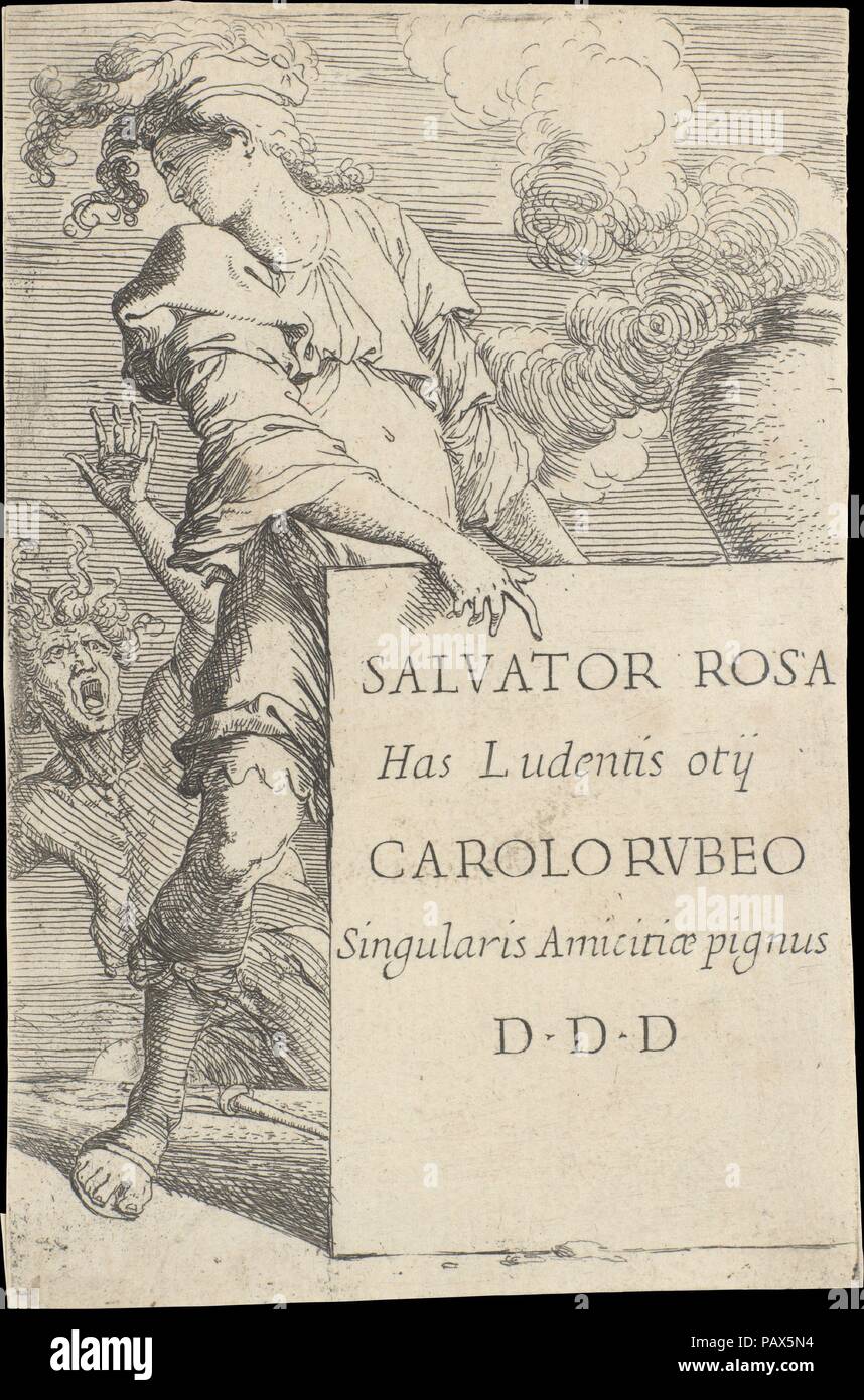 Frontispiece for the series of 'Figurine'. Artist: Salvator Rosa (Italian, Arenella (Naples) 1615-1673 Rome). Dimensions: sheet: 5 11/16 x 3 3/4 in. (14.5 x 9.5 cm). Date: ca. 1656-1657. Museum: Metropolitan Museum of Art, New York, USA. Stock Photo