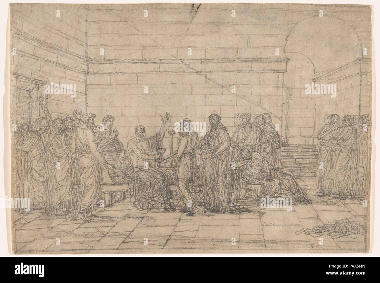 Death of Socrates. Artist: Jean-Baptiste Joseph Wicar (French, Lille  1762-1834 Rome). Dimensions: Sheet: 10 1/4 × 14 3/4 in. (26 × 37.4 cm).  Date: ca. 1782-92. Born in Lille, Wicar studied art