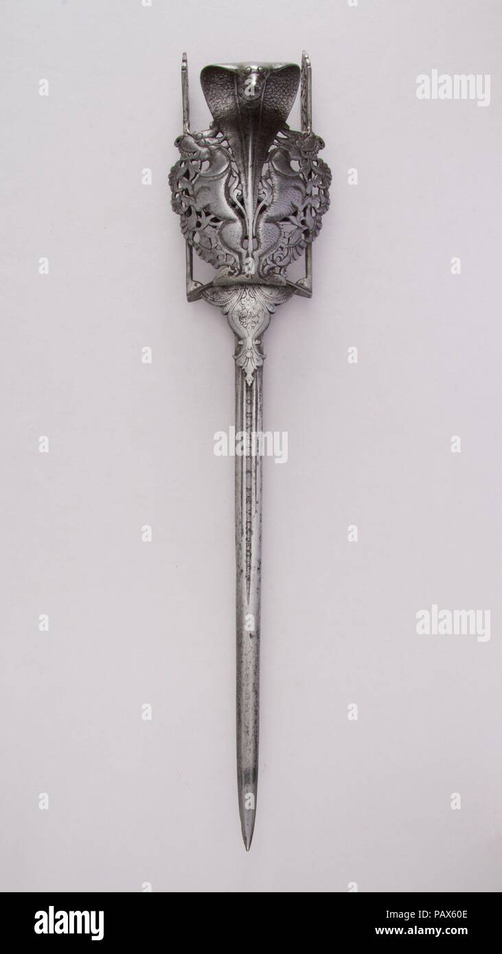Guarded Dagger (Katar). Culture: Indian, Thanjavur; blade, European. Dimensions: L. 22 1/4 in. (56.5 cm); W. 4 1/2 in. (11.4 cm); Wt. 2 lb. 0.9 oz. (932.7 g). Date: 16th century. Museum: Metropolitan Museum of Art, New York, USA. Stock Photo