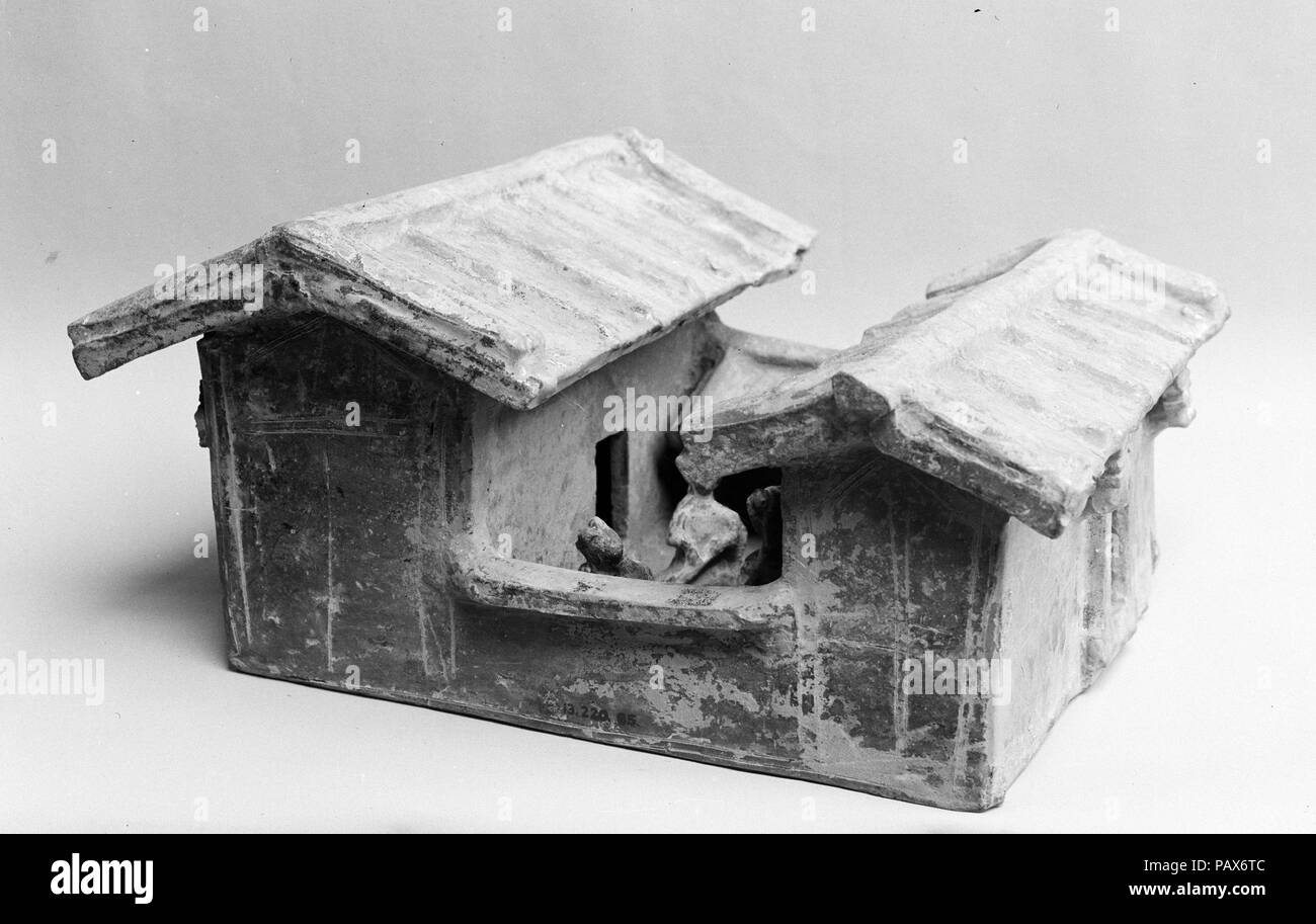 House with Courtyard. Culture: China. Dimensions: 8 x 10 1/2 in. (20.3 x 26.7 cm). Date: 1st-early 3rd century.  Pottery models of houses and farm structures were commonly included in Eastern Han burials to provide for the afterlife. Museum: Metropolitan Museum of Art, New York, USA. Stock Photo