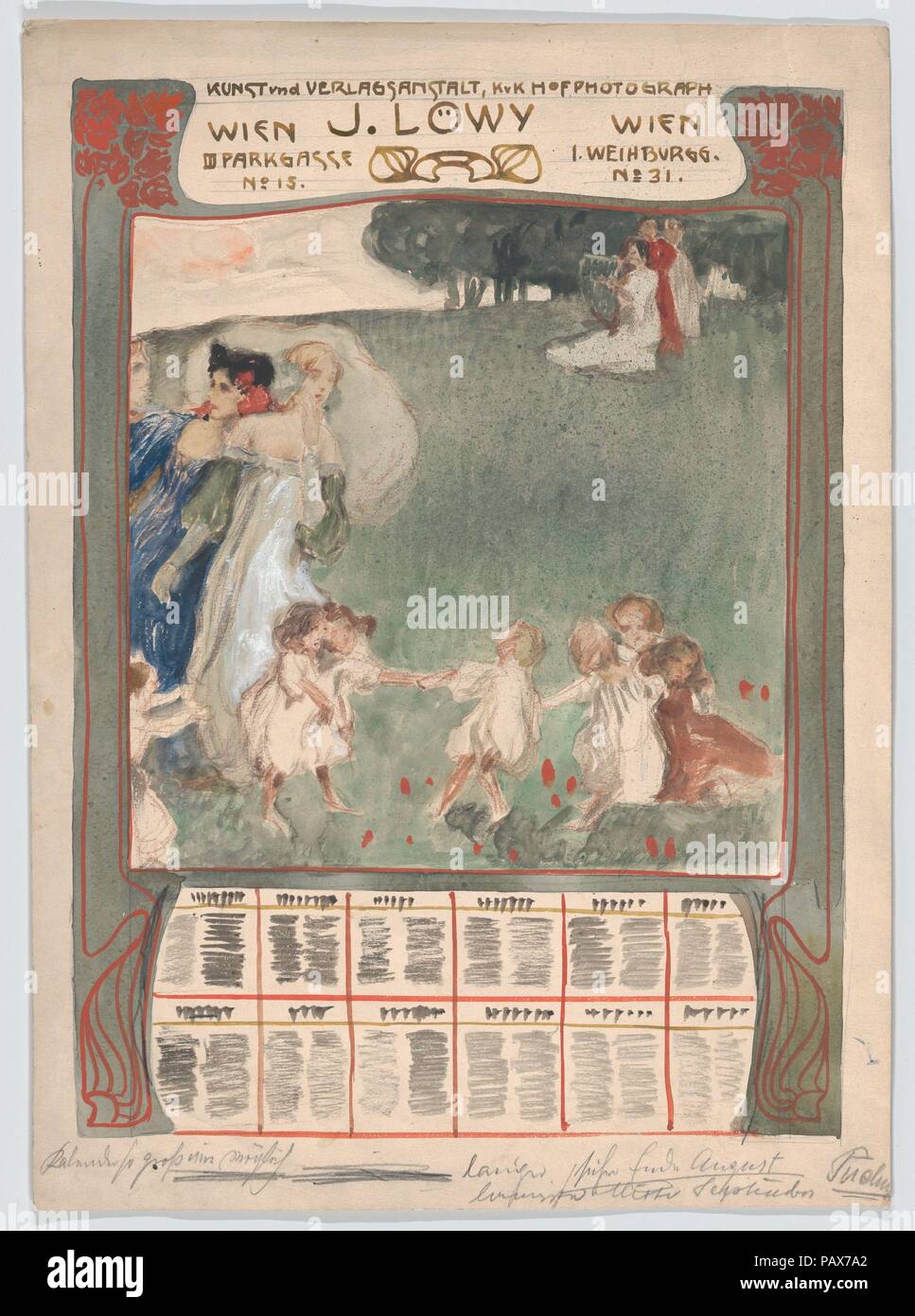 Design for a poster of calendar for J. Löwy, Vienna. Artist: Erwin ...
