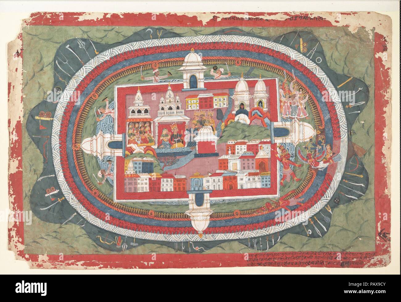 Page from a Dispersed Bhagavata Purana Manuscript (Life of Krishna). Culture: Nepal (Kathmandu Valley). Dimensions: 14 3/4 x 22 in. (37.5 x 55.9 cm). Date: ca. 1775. Museum: Metropolitan Museum of Art, New York, USA. Stock Photo