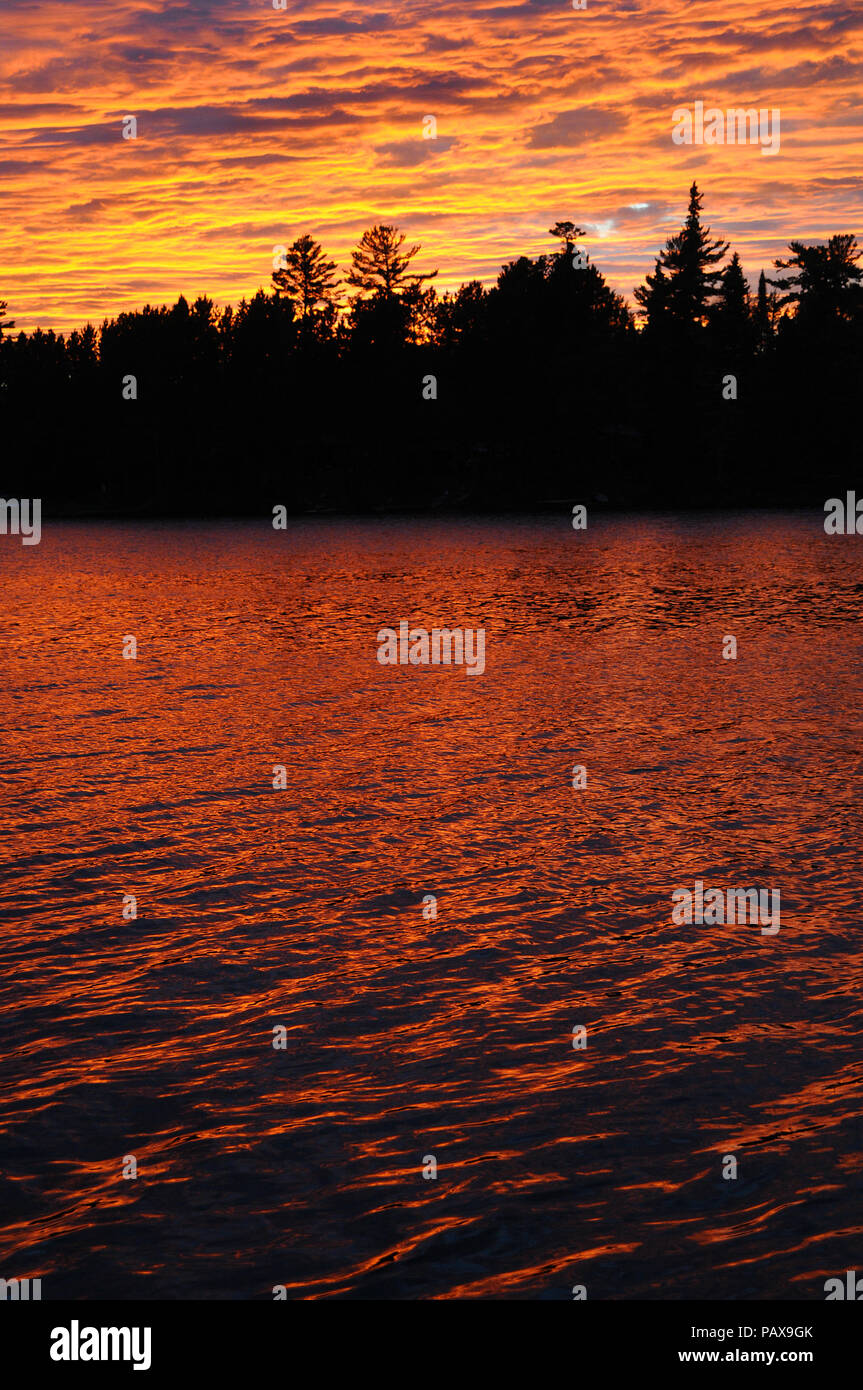 Sunset on Lake One in the Boundary Waters Canoe Area near Ely, Minnesota, USA Stock Photo