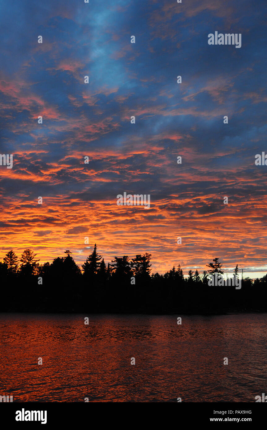 Sunset on Lake One in the Boundary Waters Canoe Area near Ely, Minnesota, USA Stock Photo