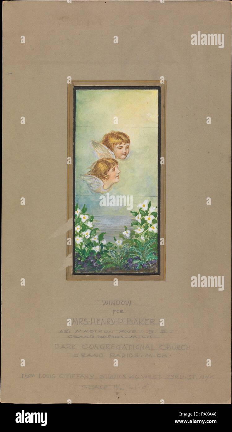 Design for window. Artist: Louis Comfort Tiffany (American, New York 1848-1933 New York). Culture: American. Dimensions: Overall: 14 1/16 x 8 in. (35.7 x 20.3 cm)  Other (Design): 6 7/8 x 3 1/16 in. (17.5 x 7.8 cm). Maker: Tiffany Studios (1902-32). Date: late 19th-early 20th century. Museum: Metropolitan Museum of Art, New York, USA. Stock Photo
