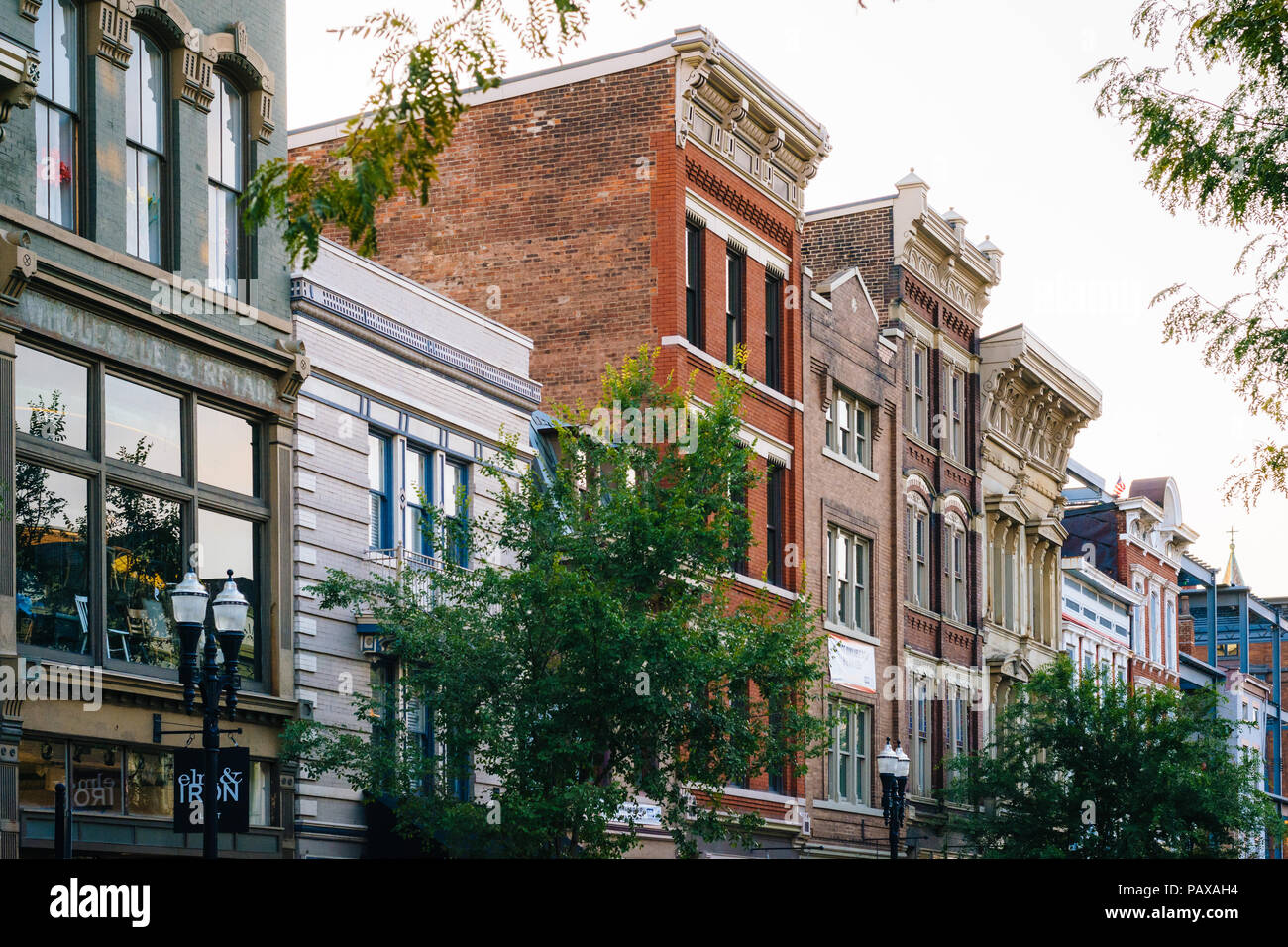 Historic buildings along Vine Street in OverTheRhine, Cincinnati