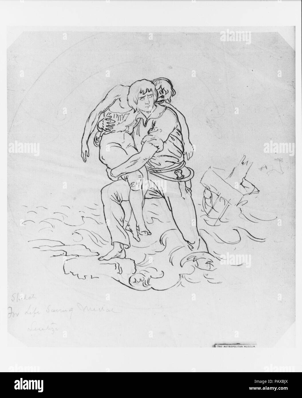Sketch for a Life Saving Medal (from McGuire Scrapbook). Artist: Emanuel Leutze (American, Schwäbisch Gmünd 1816-1868 Washington, D.C.). Dimensions: 8 1/4 x 7 5/8 in. (21 x 19.4 cm). Museum: Metropolitan Museum of Art, New York, USA. Stock Photo