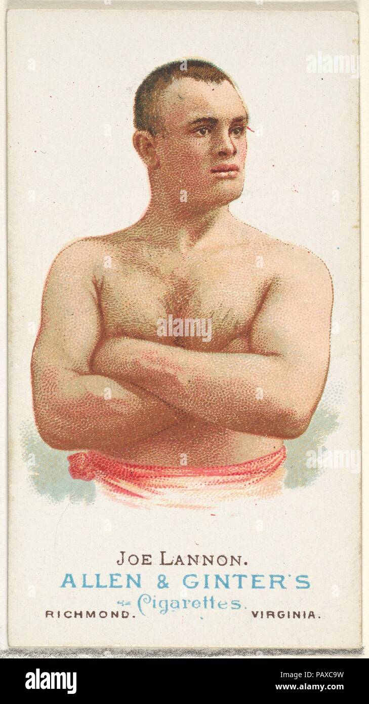 Joe Lannon, Pugilist, from World's Champions, Series 1 (N28) for Allen & Ginter Cigarettes. Dimensions: Sheet: 2 3/4 x 1 1/2 in. (7 x 3.8 cm). Lithographer: Lindner, Eddy & Claus (American, New York). Publisher: Allen & Ginter (American, Richmond, Virginia). Date: 1887.  Trade cards from 'World's Champions,' Series 1 (N28), issued in 1887 in a set of 50 cards to promote Allen & Ginter brand cigarettes. Museum: Metropolitan Museum of Art, New York, USA. Stock Photo