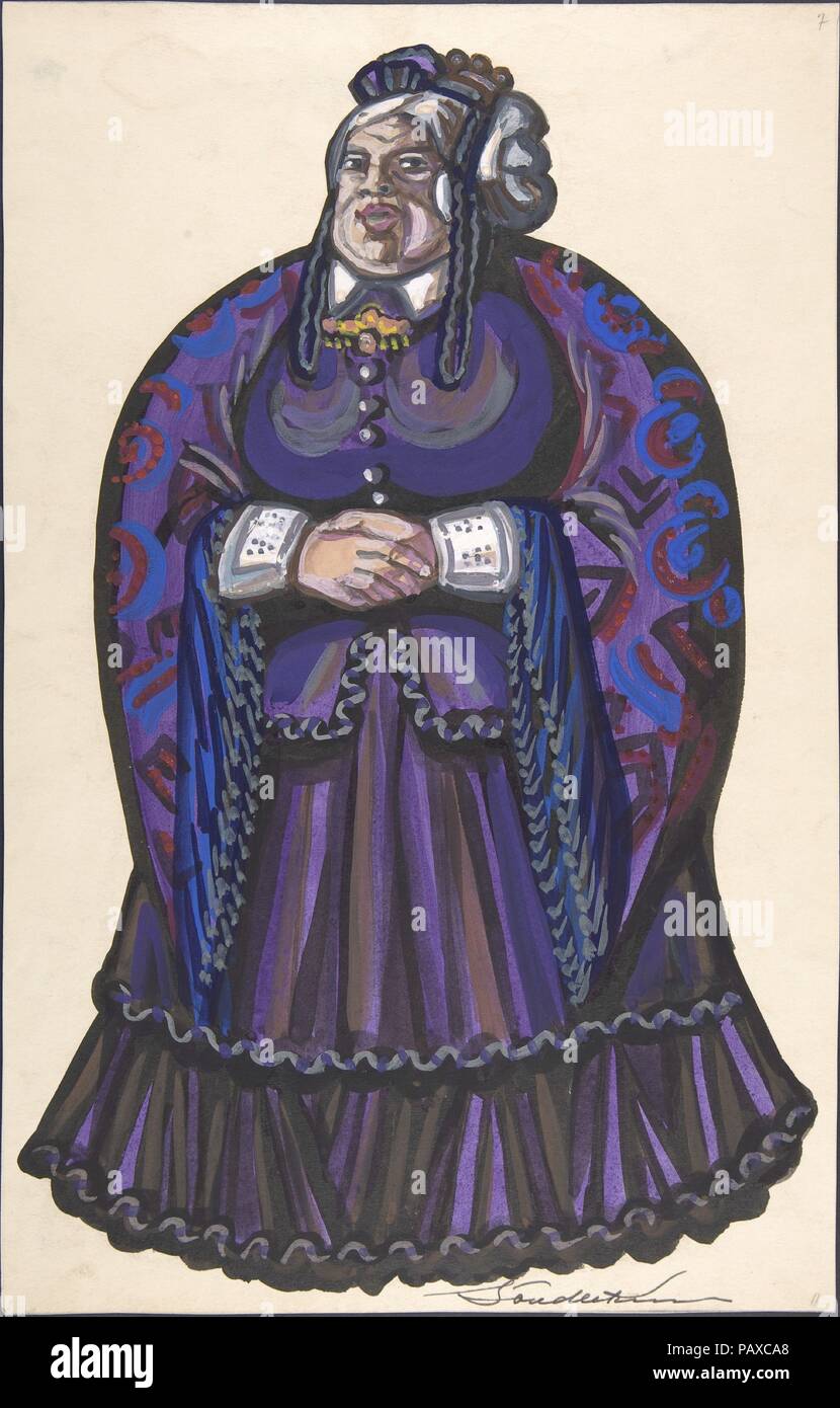 Old Woman in a purple dress. Artist: Sergey Sudeykin (Russian, Smolensk 1882-1946 Nyack). Dimensions: sheet: 15 3/4 x 10 1/16 in. (40 x 25.6 cm). Date: first half 20th century. Museum: Metropolitan Museum of Art, New York, USA. Stock Photo