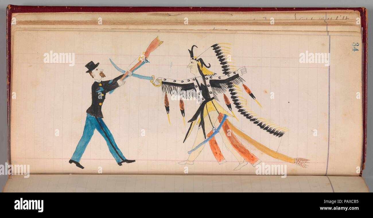 Maffet Ledger: Indian chief and soldier. Culture: Southern and Northern Cheyenne. Dimensions: H. 11 3/4 × W. 5 1/4 in. (29.8 × 13.3 cm). Date: ca. 1874-81. Museum: Metropolitan Museum of Art, New York, USA. Stock Photo