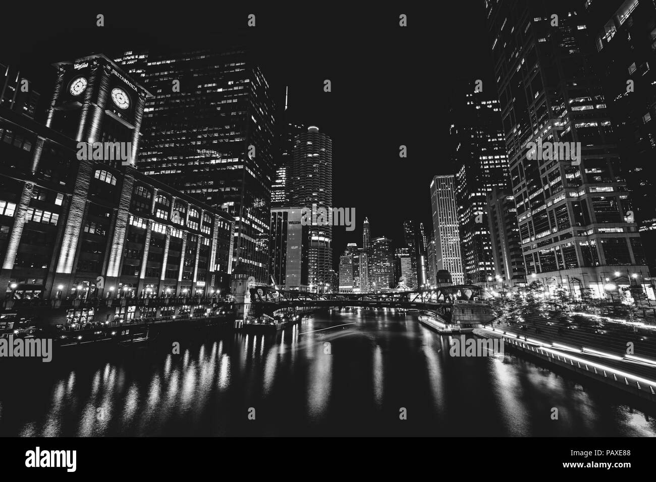 Chicago Skyline At Night Black And White
