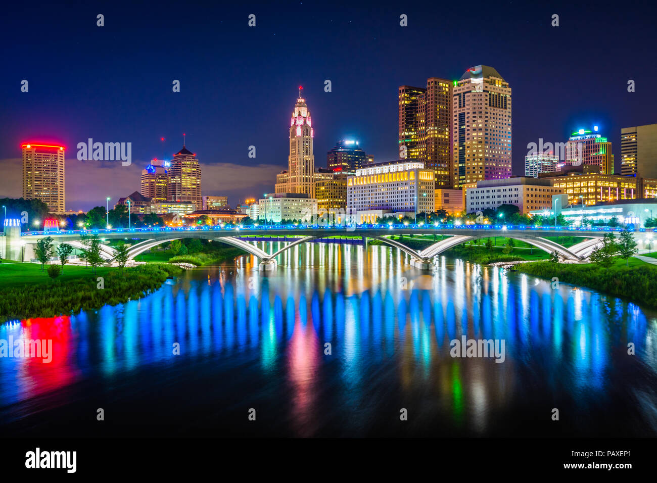 The Scioto River and Columbus skyline at night, in Columbus, Ohio Stock  Photo - Alamy