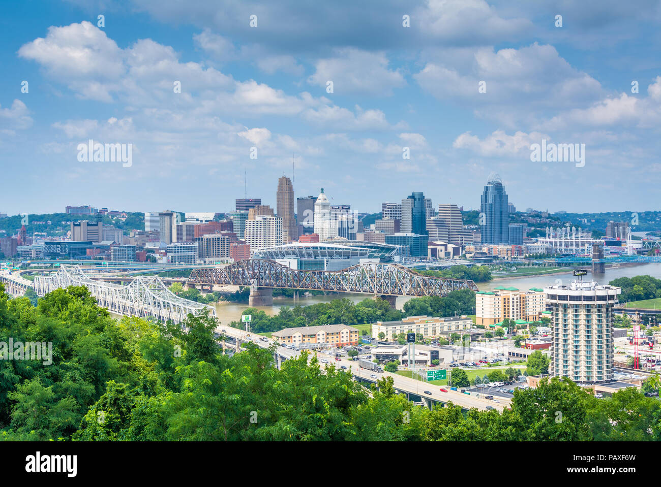 View of Cincinnati, from Devou Park in Covington, Kentucky Stock Photo