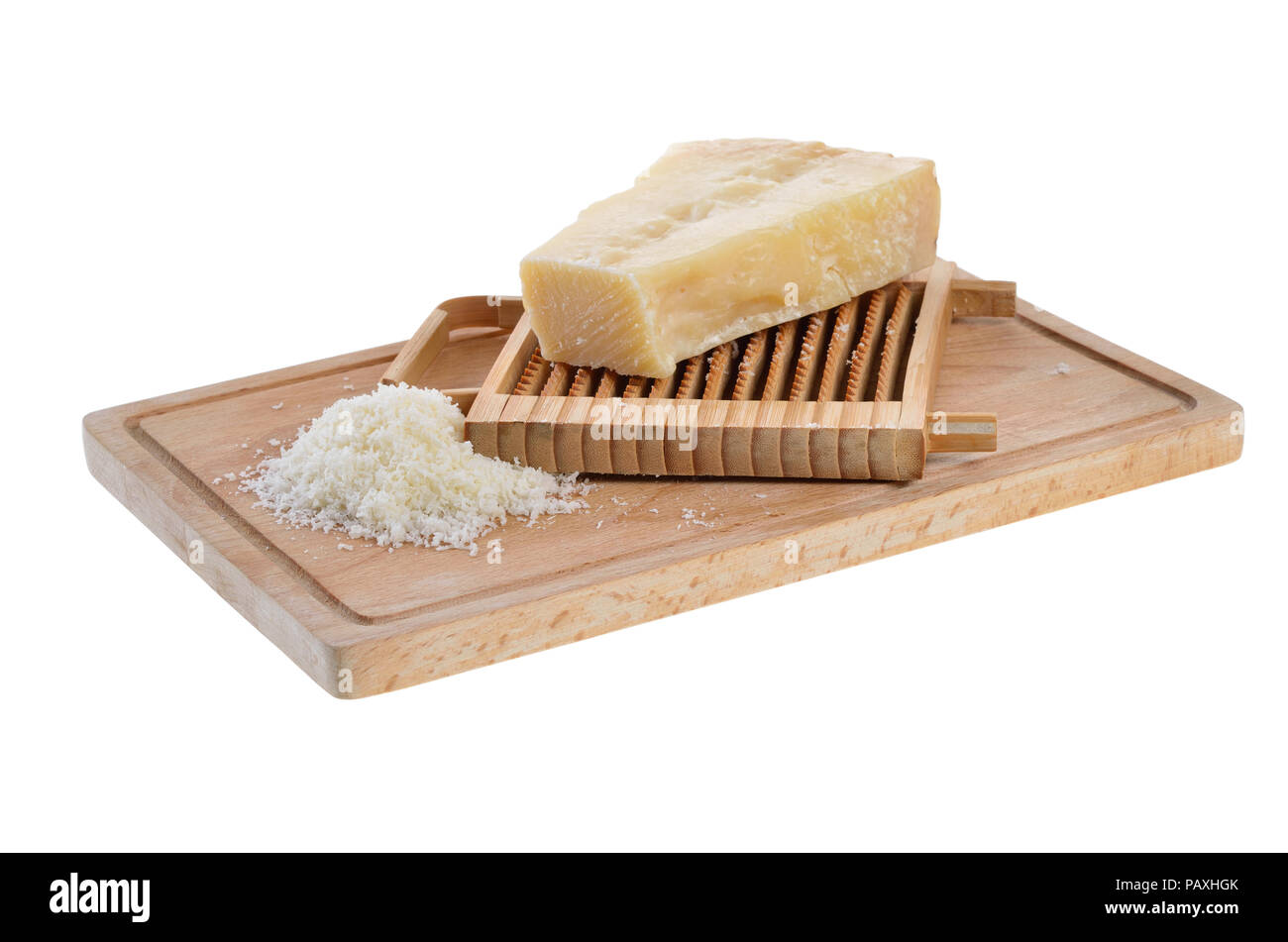 https://c8.alamy.com/comp/PAXHGK/parmesan-cheese-on-a-wooden-cutting-board-with-a-cheese-grater-PAXHGK.jpg