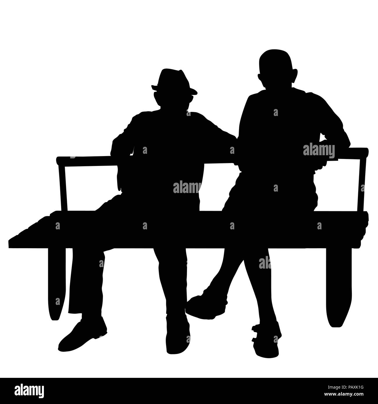 Two elderly people silhouettes sitting on a park bench over white background, vector illustration Stock Vector