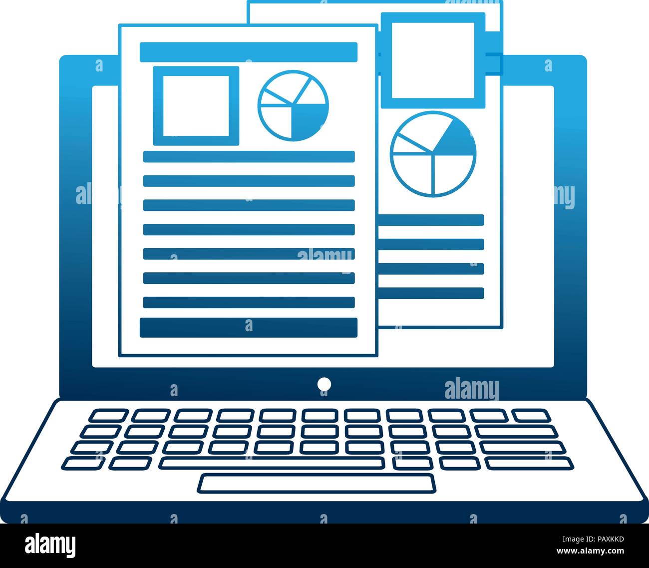 laptop computer with documents files isolated icon Stock Vector