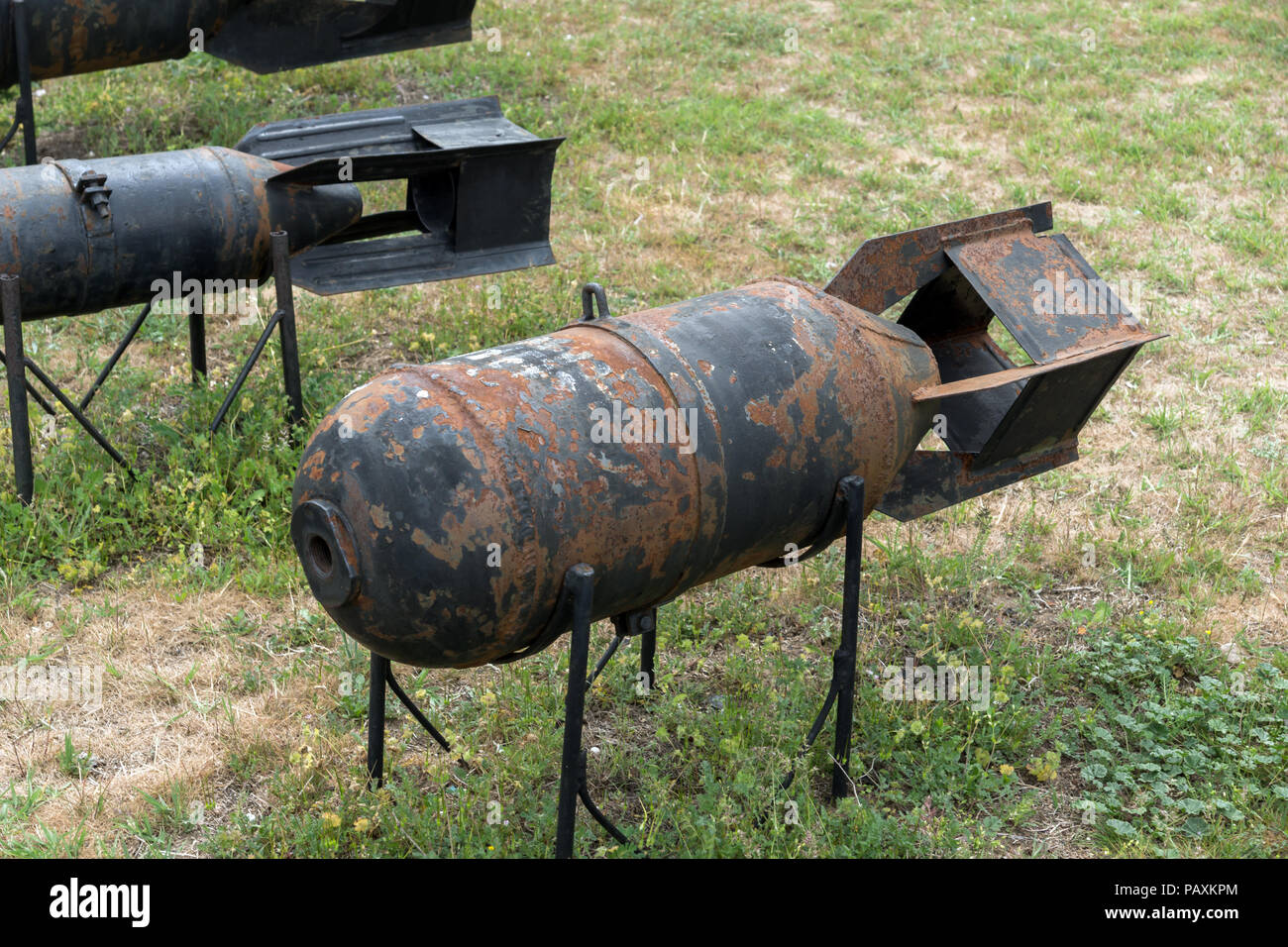 KRUMOVO, PLOVDIV, BULGARIA - 29 APRIL 2017: Aviation bomb in Aviation Museum near Plovdiv Airport, Bulgaria Stock Photo